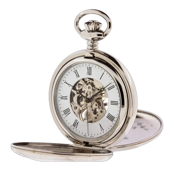 Lommeur herre stål, synleg urverk, opptrekk